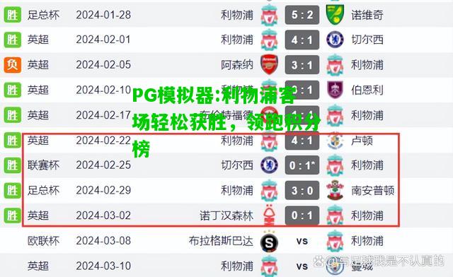 PG模拟器:利物浦客场轻松获胜，领跑积分榜